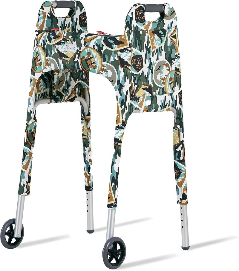 Jover – Walker Covers (Happy Camper) – Colorful Fabric Cover for Standard Folding Walker Mobility Aid with Pockets, Easy Fit Senior Walker Accessories, Washable Polyester, + Matching Storage Bag - Image 1